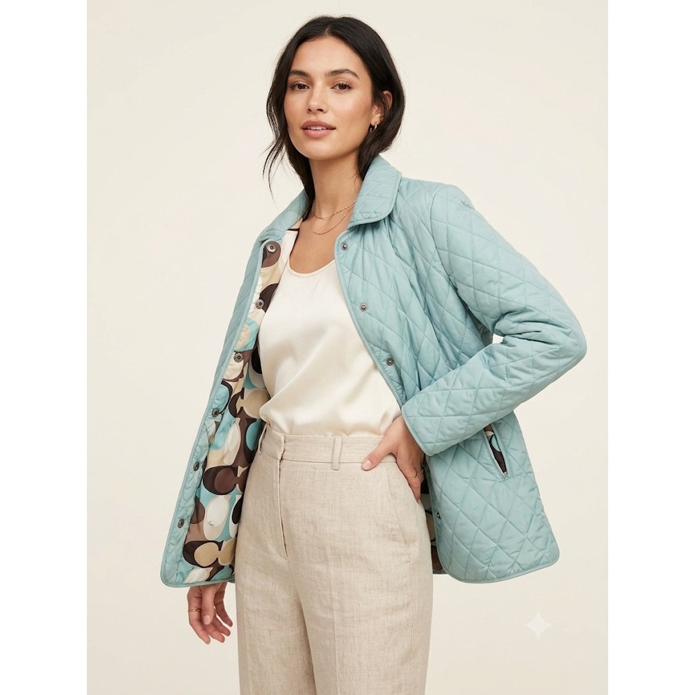 Coach Light Blue Mint Quilted Barn Jacket Coat - Optic C Logo Lining